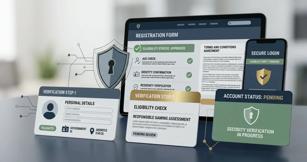 Conceptual illustration of checking account eligibility before online casino registration