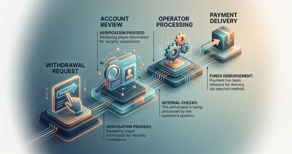 Editorial illustration of a generic withdrawal journey from casino balance to payment account